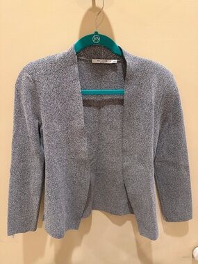 MM Lafleur Heathered Light Gray Open-Front Knit Blazer